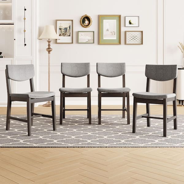 Ingrove Country Rustic Gray Fabric Upholstered Espresso Finish Wood Dining Chairs Accent Side Chairs, (Set of 4)