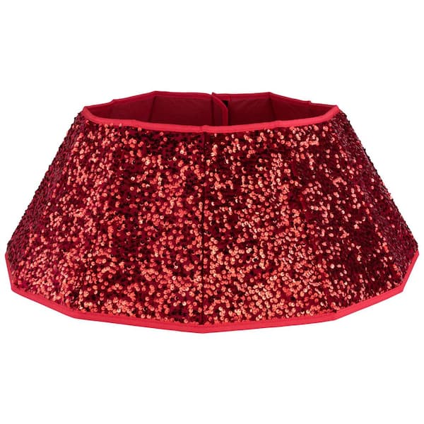 26 in. Red Fabric Sequins Hexagonal Christmas Tree Collar