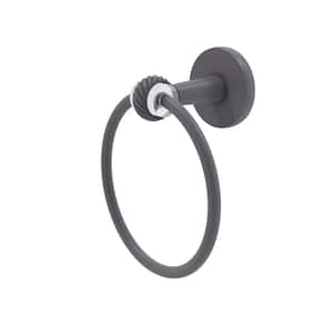 Clearview Collection Wall Mounted Towel Ring with Twisted Accents in Matte Gray