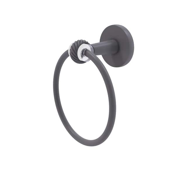 Allied Brass Clearview Collection Wall Mounted Towel Ring with Twisted Accents in Matte Gray