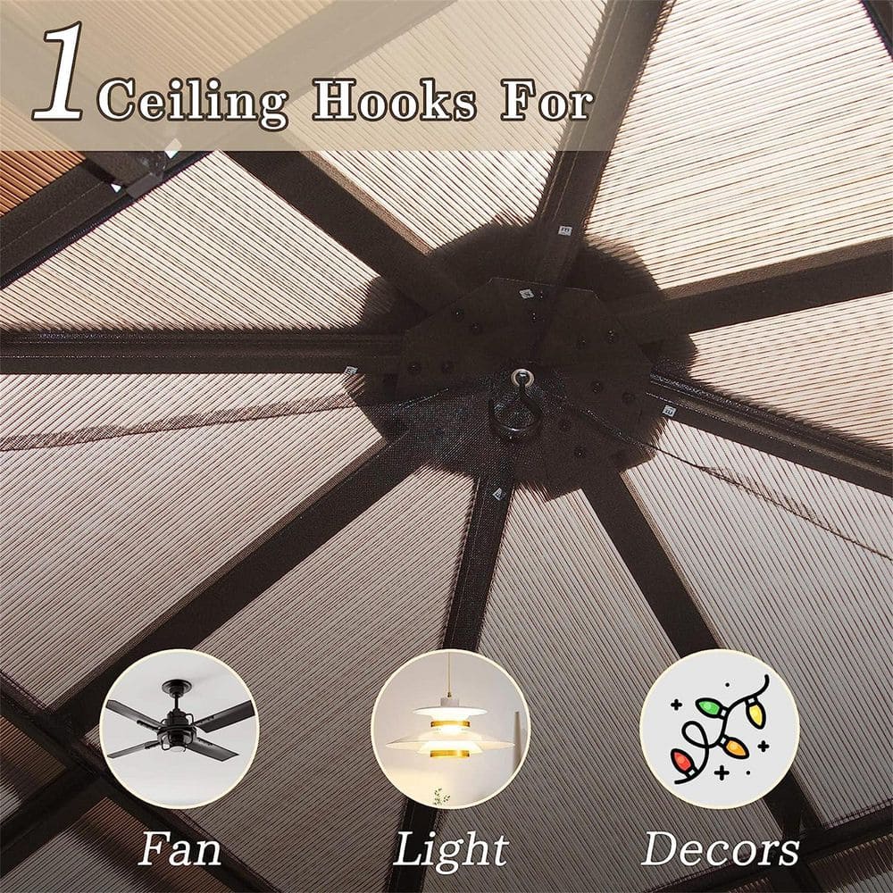 12'x12' Brown Aluminum Hardtop Patio Gazebo with Curtains