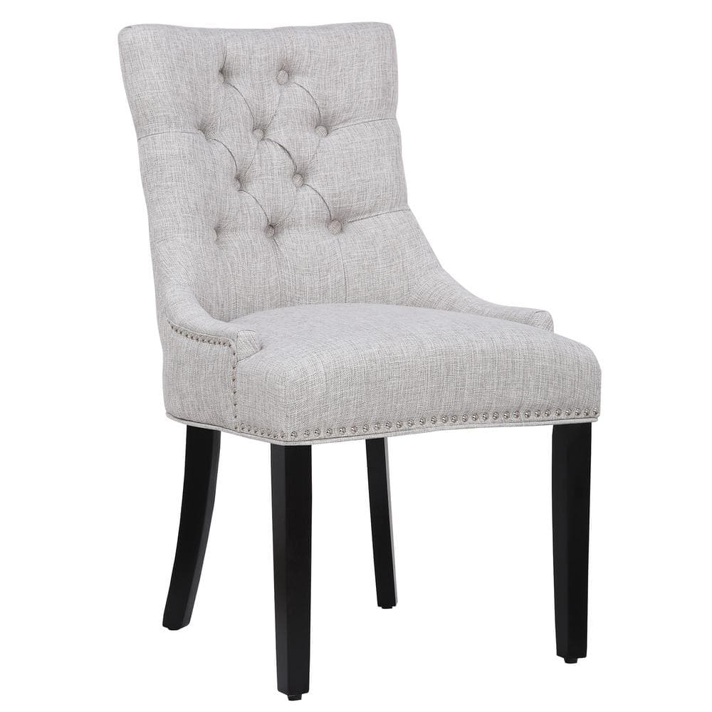 Light Gray Linen Upholstered Wood Side Chair