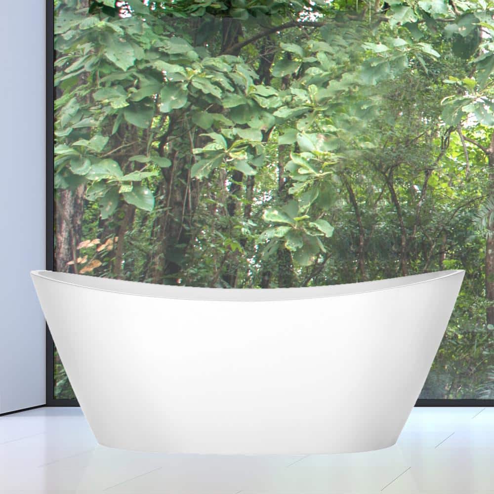 Empava 69" Luxury Freestanding Acrylic Soaking Bathtub – Modern Stand Alone Tub, CUPC Certified, 58 Gallon Capacity, Chrome Drain Included