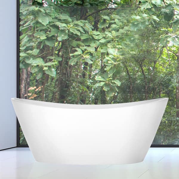 Empava 69 in. Acrylic Flatbottom Not Whirlpool Freestanding Bathtub - Deep Soaking Tub in White