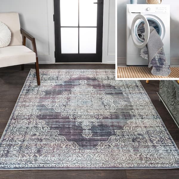 JONATHAN Y Regis Bohemian Medallion Machine-Washable Purple/Cream 5 ft. x 8 ft. Area Rug
