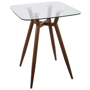 Clara Walnut Metal and Clear Glass Square Counter Height Dining Table