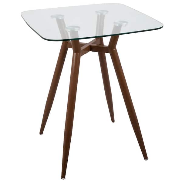 Lumisource Clara Walnut Metal and Clear Glass Square Counter Height Dining Table
