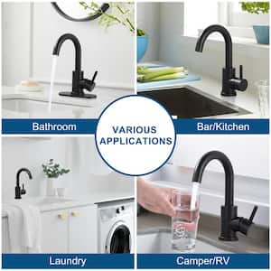 Single Hole Single Handle Stainless Steel Bar Faucet with Swivel Spout and Deckplate in Matte Black