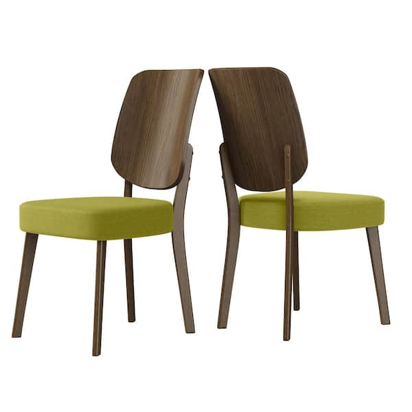 Handy Living McClard Kiwi Green Linen Seat and Walnut Finished Back Armless Side Chair (Set of 2)