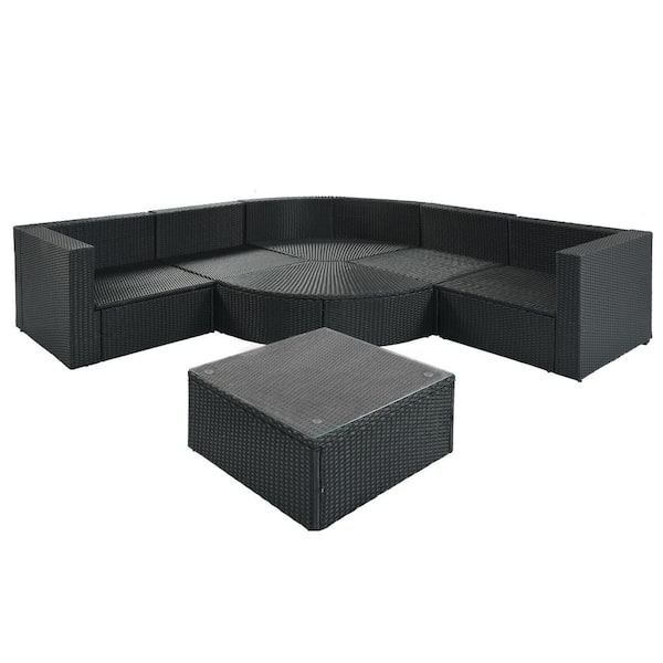 Sudzendf 7-Pieces Outdoor Wicker Sofa Set Patio Furniture sofa set with Gray Cushions