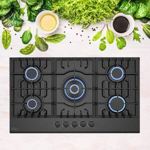 36 in. Gas-on-Glass Gas Cooktop in Black with 5-Burners including Melting Burners