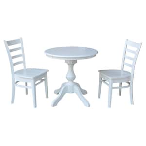 White 30 in Round Solid Wood Dining Table and 2-Emily Side Chairs (3-Piece Set)
