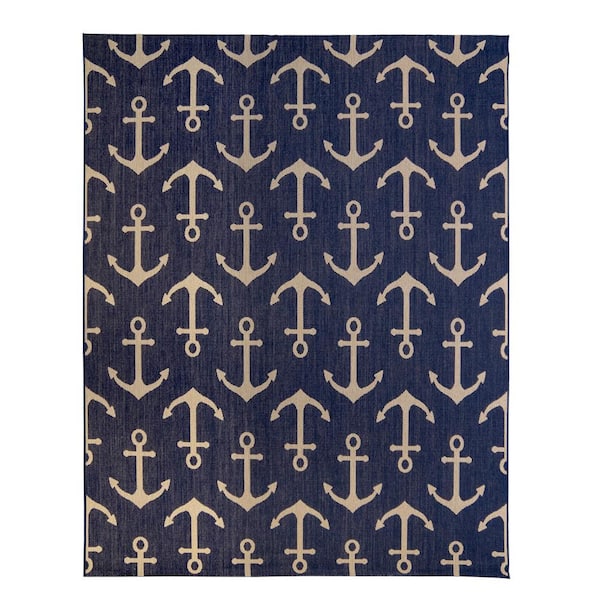 Gertmenian Paseo Maritime Anchors Navy/Grain 8 ft. x 10 ft. Indoor/Outdoor Area Rug