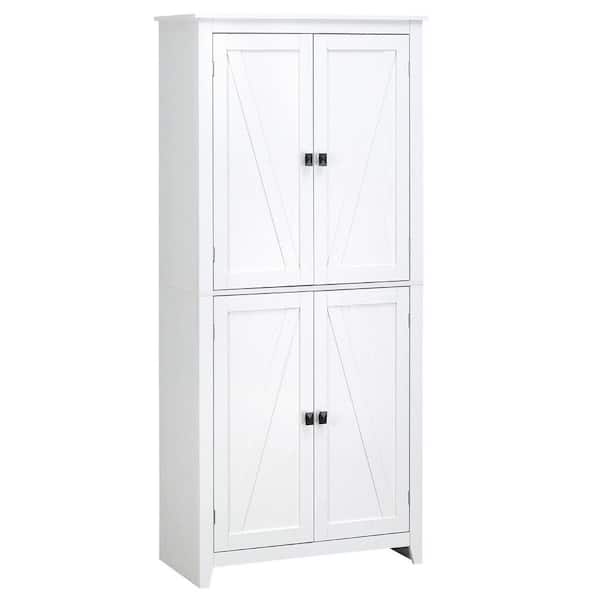 15.75 in. W x 31.50 in. D x 71.75 in. H White MDF Freestanding Linen Cabinet with 4-Door and Adjustable Shelves in White