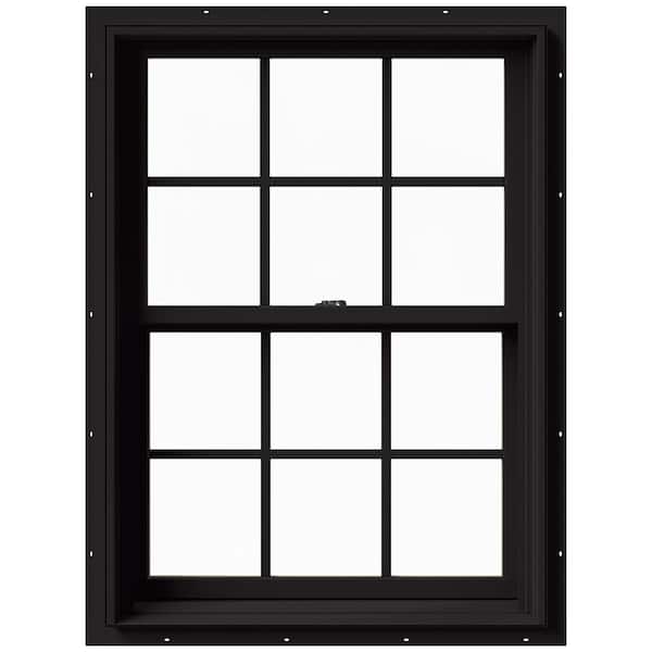 JELD-WEN 29.375 in. x 40 in. W-2500 Series Black Painted Clad Wood Double Hung Window w/ Natural Interior and Screen