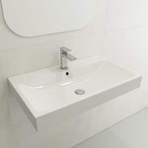 Scala Arch 32 in. 1-Hole White Fireclay Rectangular Wall-Mounted Bathroom Sink