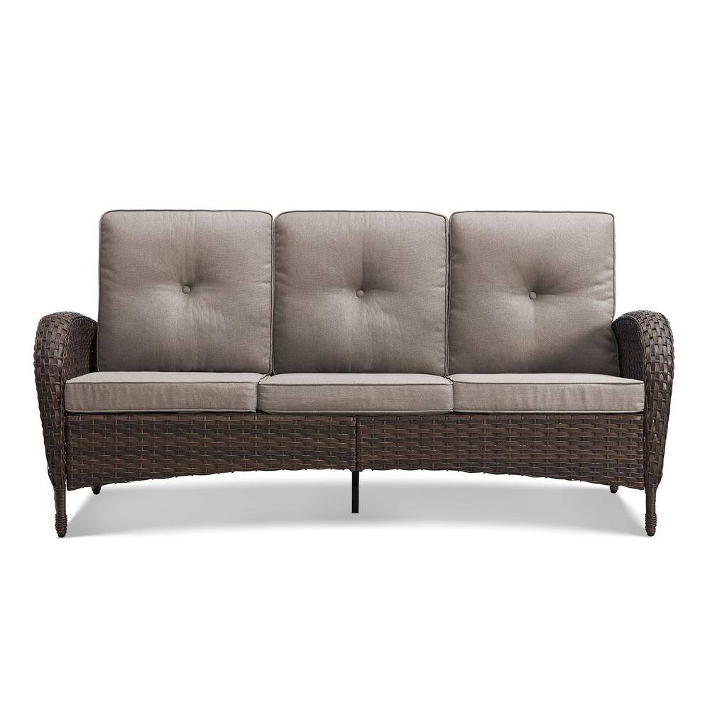 Gymojoy Carlos Brown Wicker Outdoor Couch with Gray Cushions GM114-3 ...