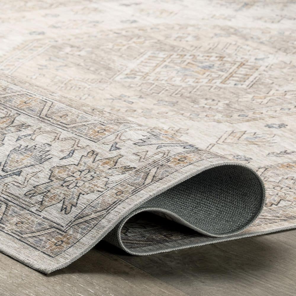 Darby Beige and Ivory Synthetic 9' x 12' Washable Area Rug