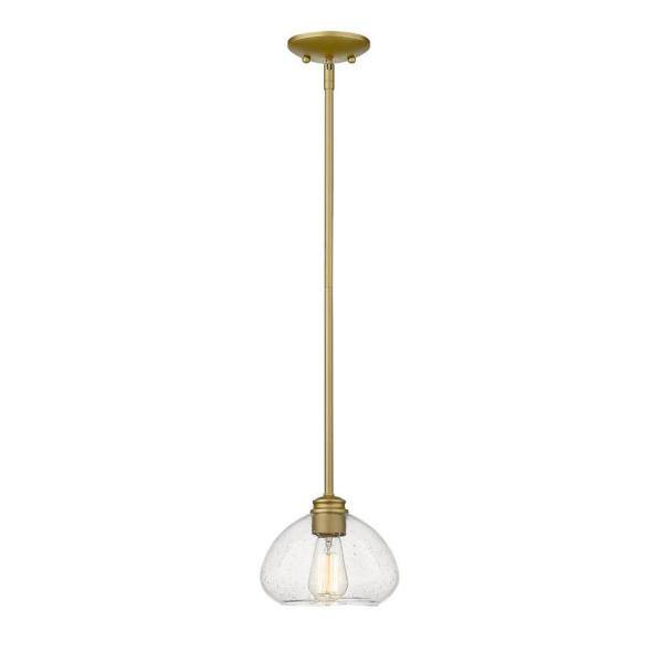 Satin Gold 8'' Mini Pendant Light with Seeded Glass Bowl