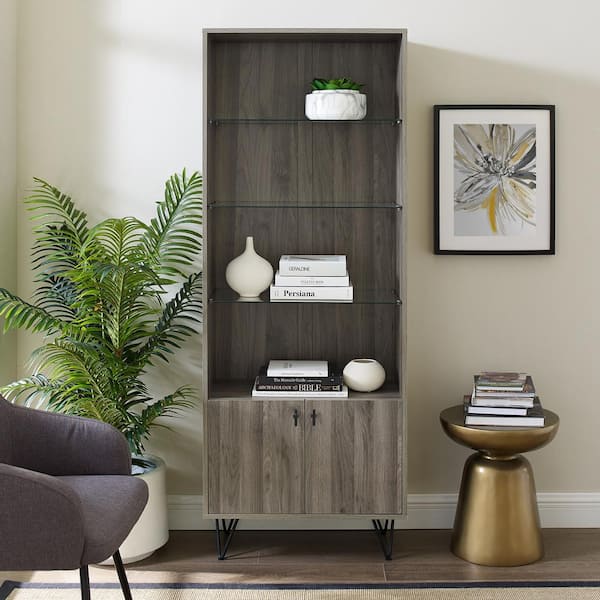 Walker Edison Furniture Company 68 in. Slate Grey Mid-Century Modern Storage Cabinet