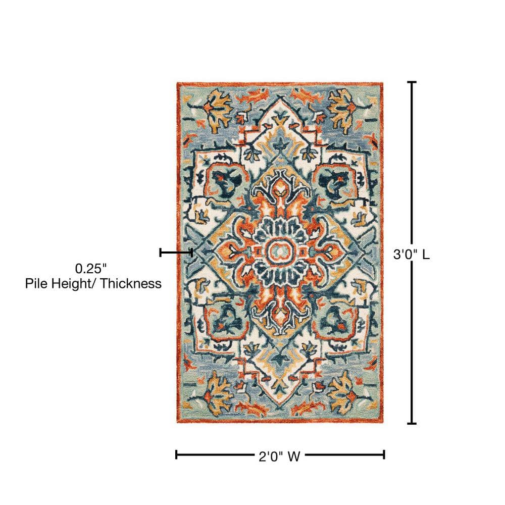 Handmade Tufted Round Blue Floral Wool Accent Rug 24"