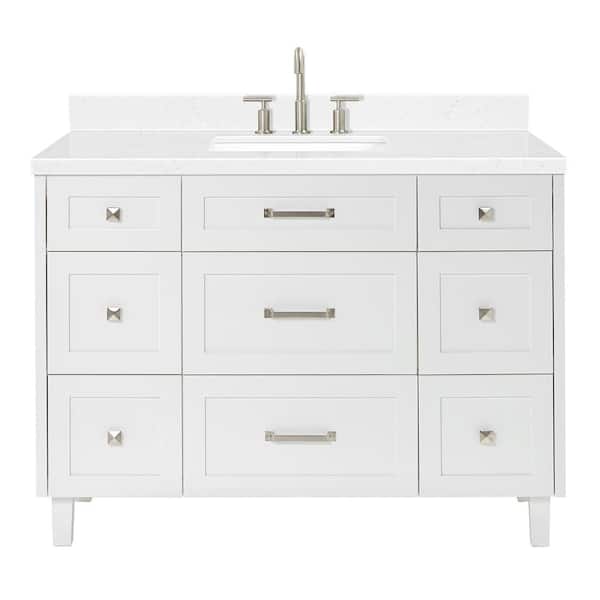 Monroe 48 in. W x 22 in. D x 36 in. H Single Rectangle Sink Bath Vanity in White with Carrara White Quartz Top