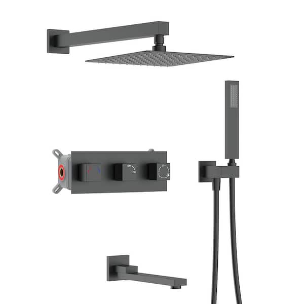 Unbranded Double Handle 11.8 in. 3-Spray Tub and Shower Faucet with 1.8 GPM with Shower Head in Matte Black (Valve Included)