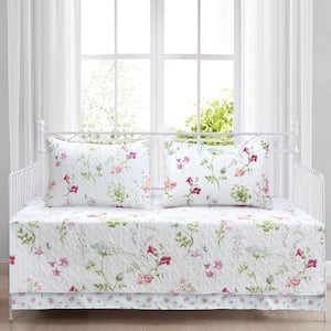 Summer Bloom Azalea Floral 4-Piece Multi-colored Reversible Microfiber Polyester Twin Daybed Bedding Quilt Set