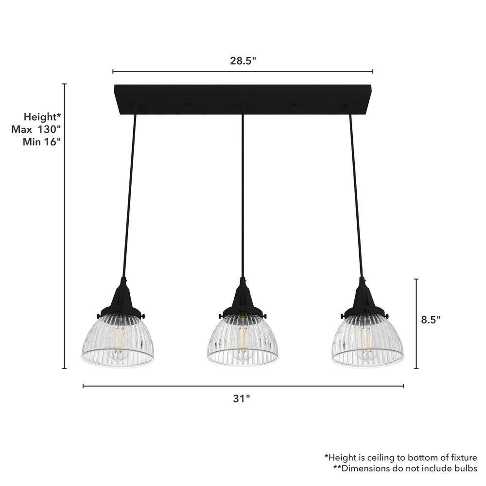 Cypress Grove Natural Iron 3-Light Fluted Glass Cluster Pendant
