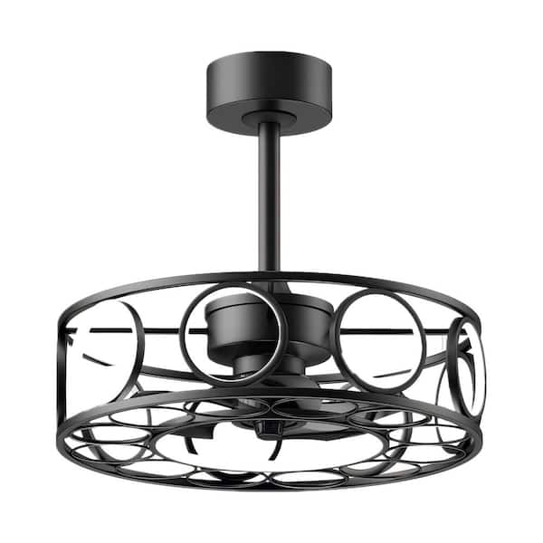 19.7 in. Caged Ceiling Fan with Light Remote Control Black Modern 3 Color Temperature Pendant Light for Home and Kitchen
