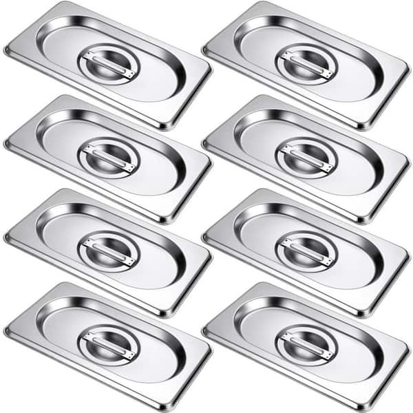 6.9 in. x 4.3 in. 1/9 Size Stainless Steel Hotel Pan Lids with Handles for Restaurant Buffet Catering, Silver (8-Pack)