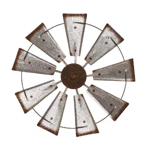 22.05 in. D Farmhouse Metal Galvanized Wind Spinner Wall Dcor