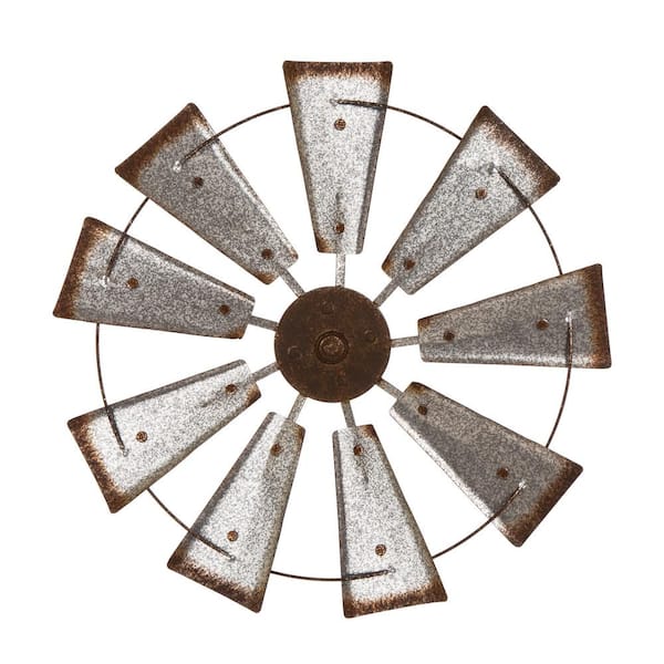 Glitzhome 22.05 in. D Farmhouse Metal Galvanized Wind Spinner Wall Dcor