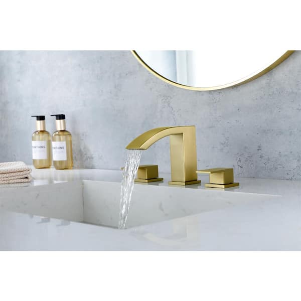 Dowell 8 in. Waterfall Widespread 2-Handle Bathroom Faucet With Pop-up Drain Assembly in Spot Resist Brushed Gold