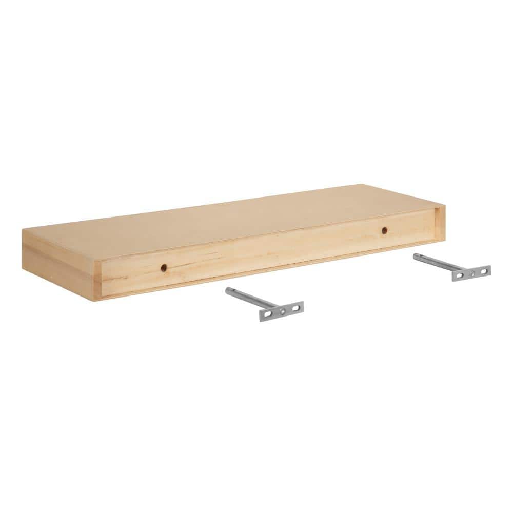Natural Light Brown Wooden Floating Accent Shelves, Set of 2