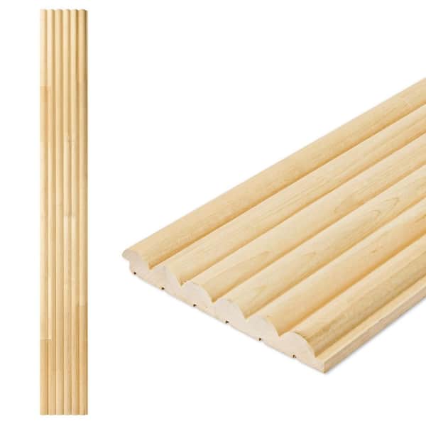 Art3dwallpanels 2/3in.x 96in.x 5.7in. Semicircle Yellow Unfinished Solid Wood Interlock Water-resistant Decorative Wall Paneling, 4-Pack