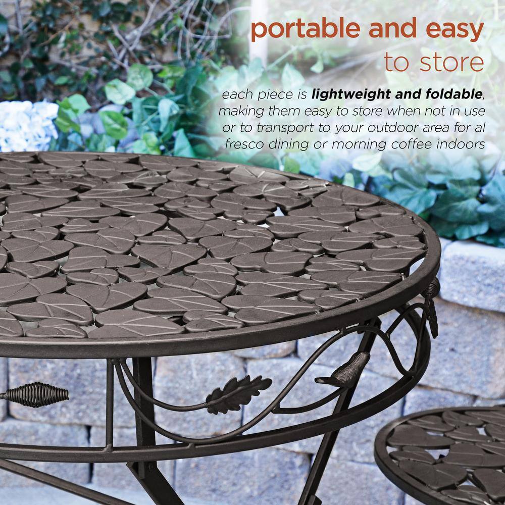 Black Iron 3-Piece Garden Bistro Set with Leaf Design