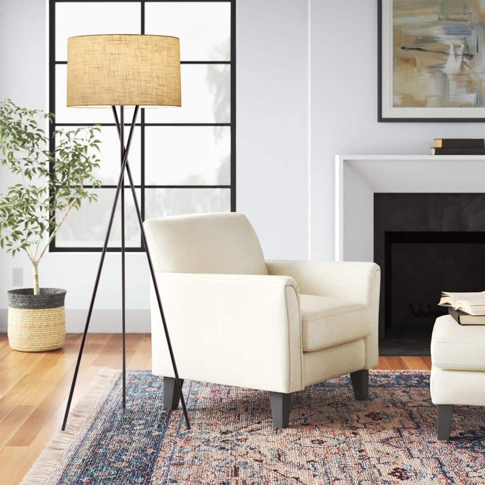 Sadie 60'' Oil-Rubbed Bronze Tripod Floor Lamp with Honey Beige Shade