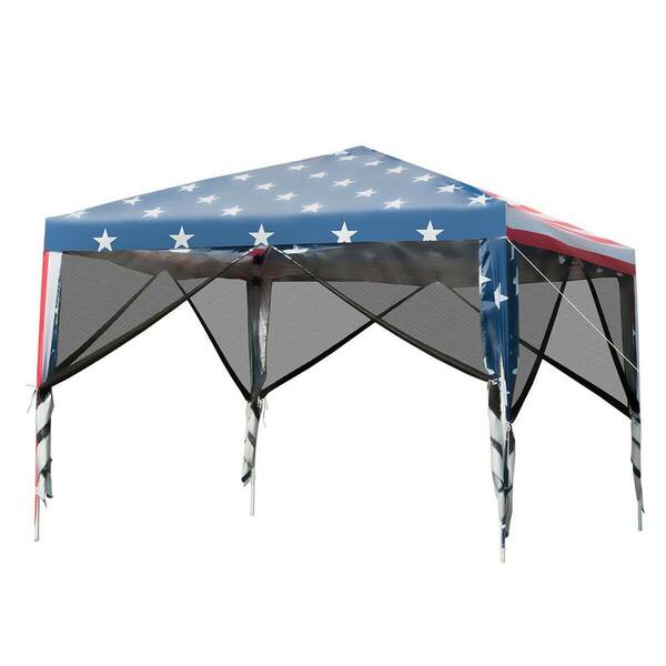 Unbranded 10 ft. x 10 ft. Blue and White American Flag Pattern Outdoor Pop-up Canopy Tent Gazebo Canopy
