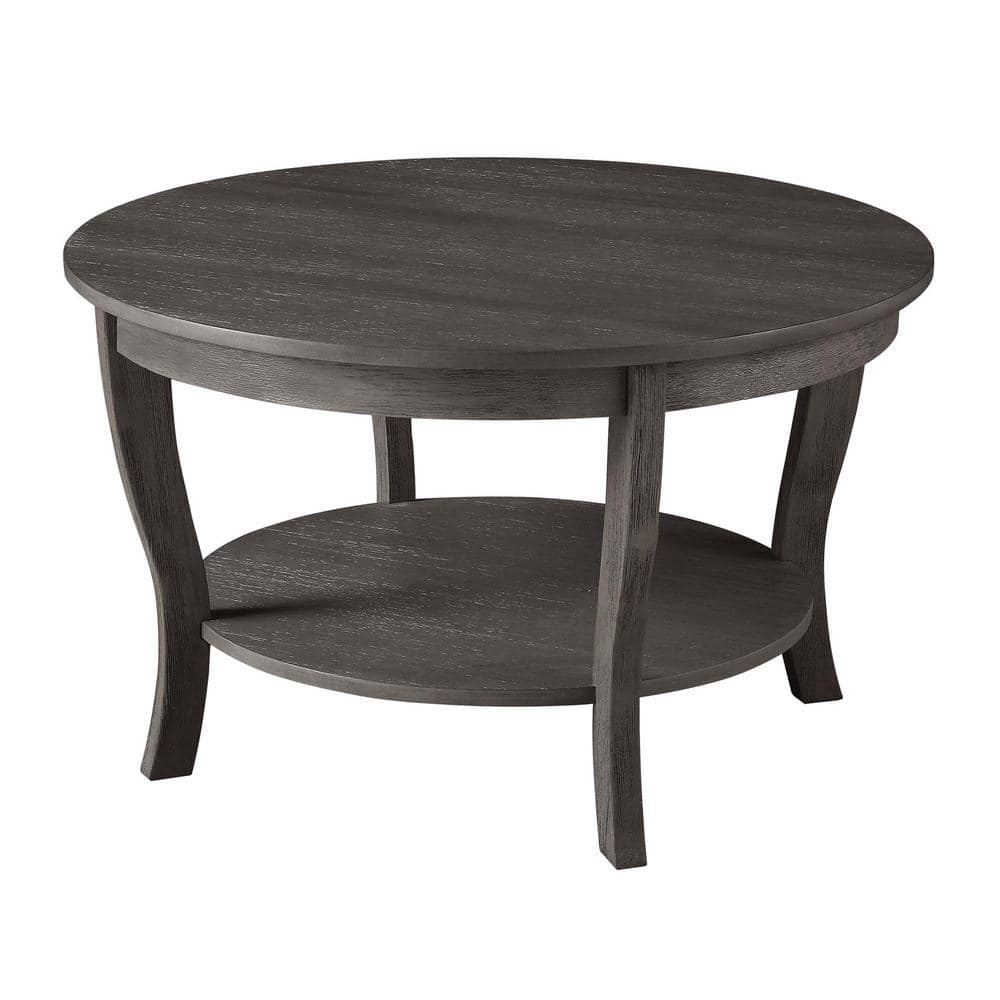 Dark Gray Round Wood Coffee Table with Shelf