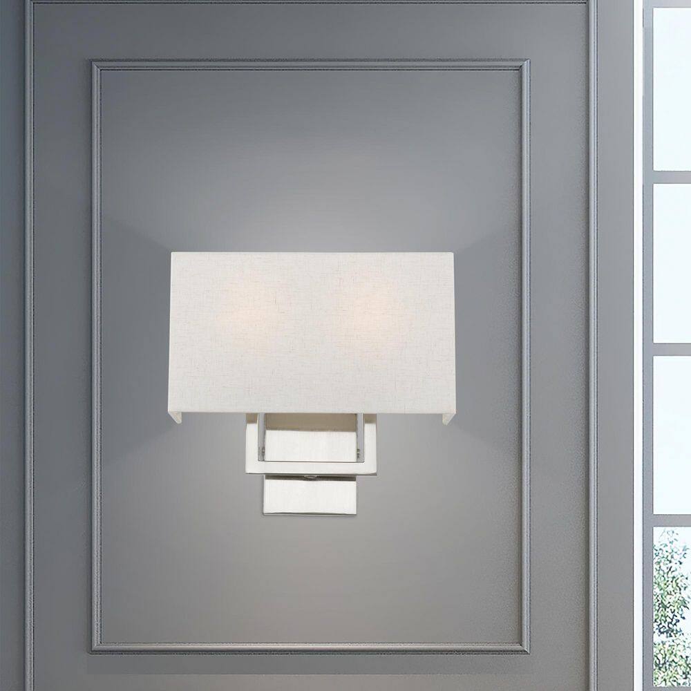 Brushed Nickel 2-Light Wall Sconce with Fabric Shade