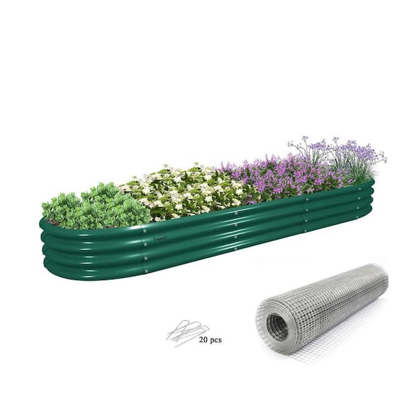 Zeus & Ruta 12 ft. x 2 ft. x 1 ft. Green Outdoor Metal Raised Garden Bed, Planter Box with Gopher Wire Mesh for Vegetables