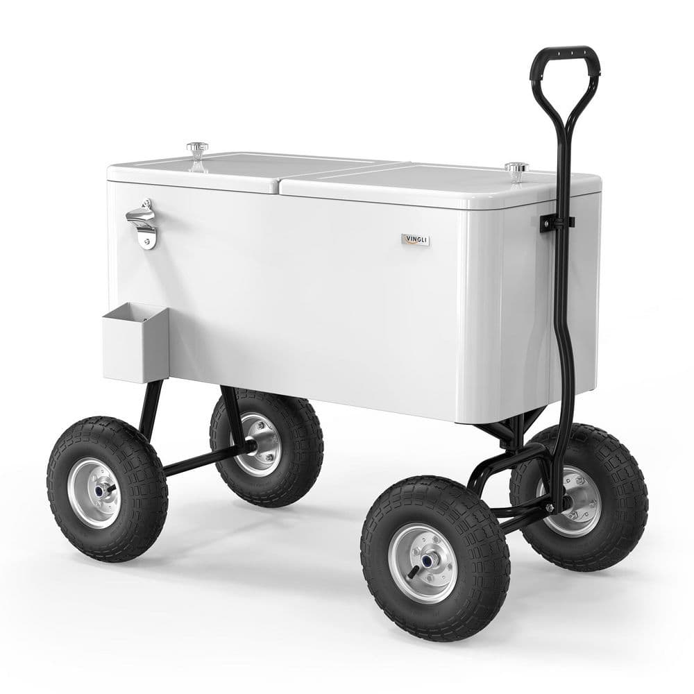 80 qt. White Outdoor Food and Beverage Wagon Rolling Cooler Ice Chest With Handle And 10 in. Wheels price history on PriceWatchPro