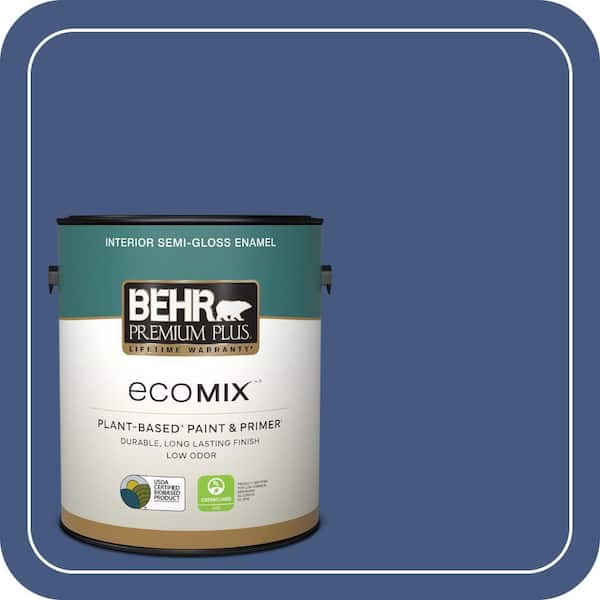 1 gal. #M540-7 Optimum Blue Semi-Gloss Enamel EcoMix Plant-Based Interior Paint & Primer
