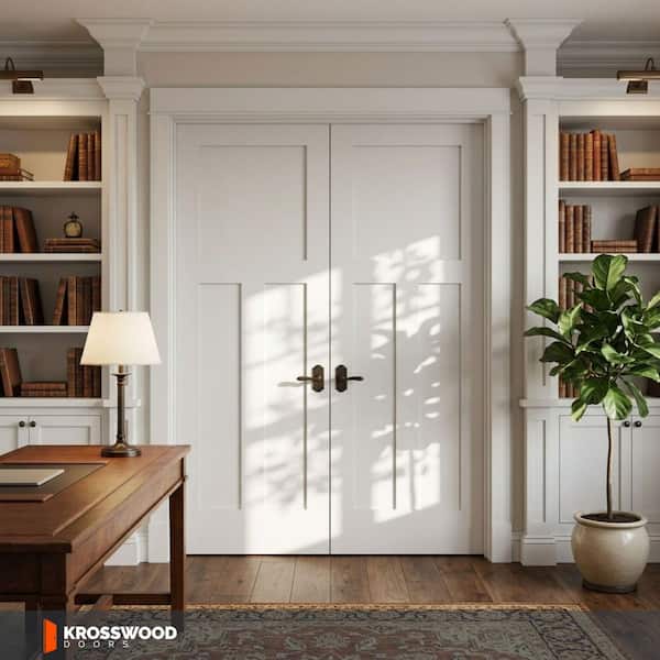 60 in. x 80 in. Craftsman Primed Left-Handed Wood MDF Solid Core Double Prehung Interior Door