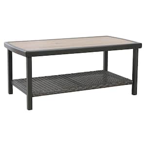 Rectangle Metal Wicker Outdoor Coffee Table with 2-Tier Storage Shelf