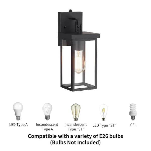 KAWOTI 14.25 in. 1-Light Black Hardwired Outdoor Wall Light Dusk