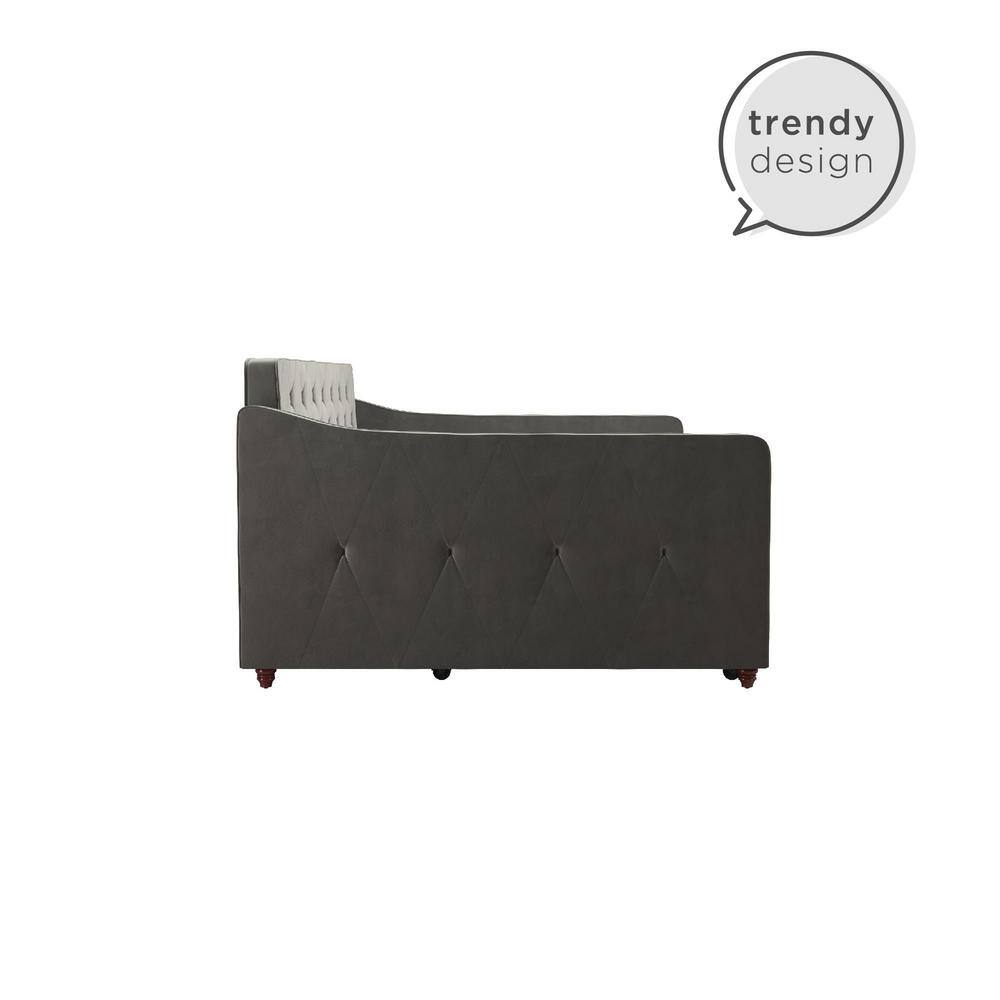 Gray Velvet Upholstered Full Daybed with Tufted Design