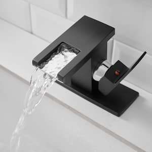 Single Handle Single Hole Bathroom Faucet with Deck Plate Included and LED Temperature Sensor Light in Matte Black