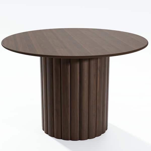 Lirago Round Walnut Wood 46 in. Column Base Dining Table Seats 4